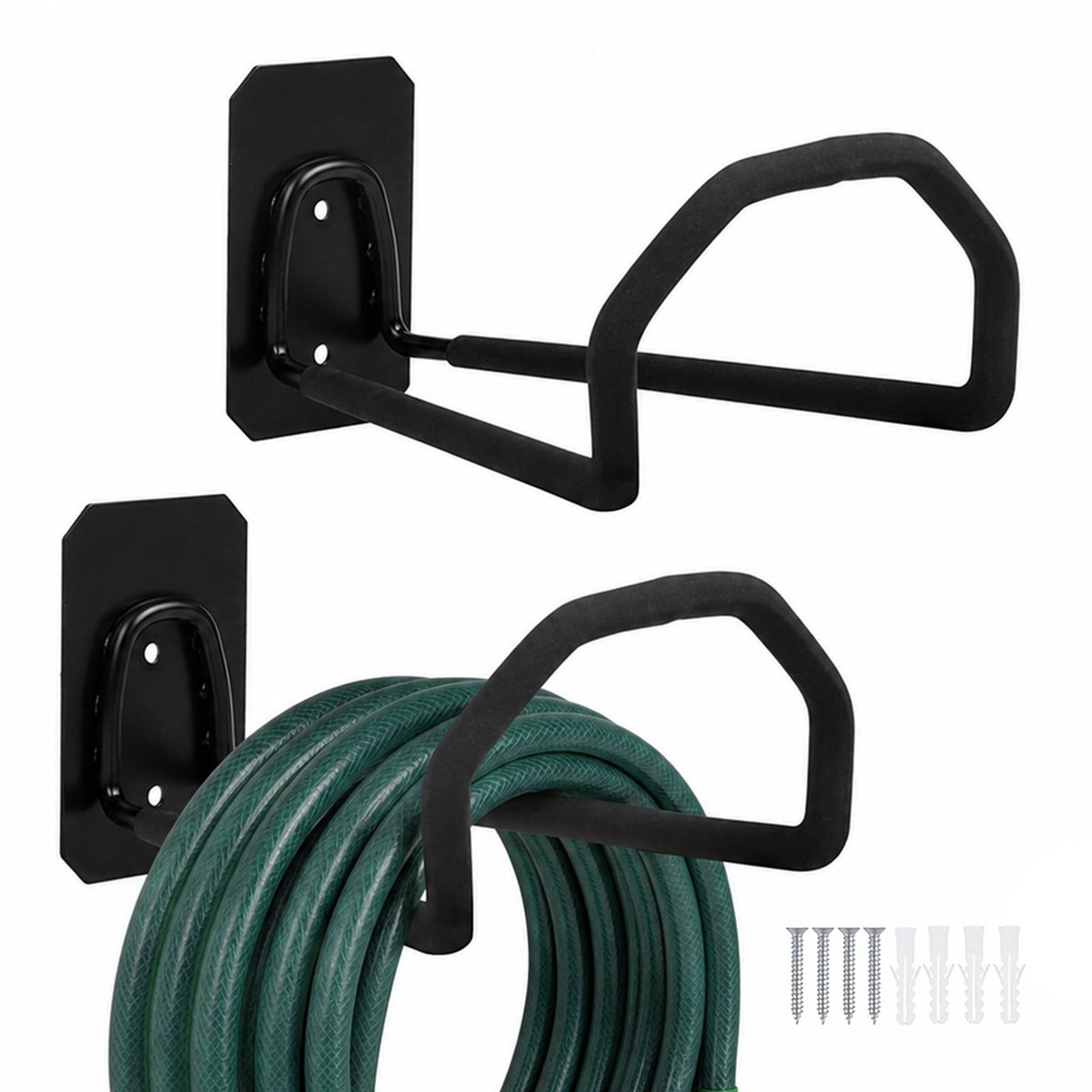 Tuinslanghouder - set van 2 - wand - zwart