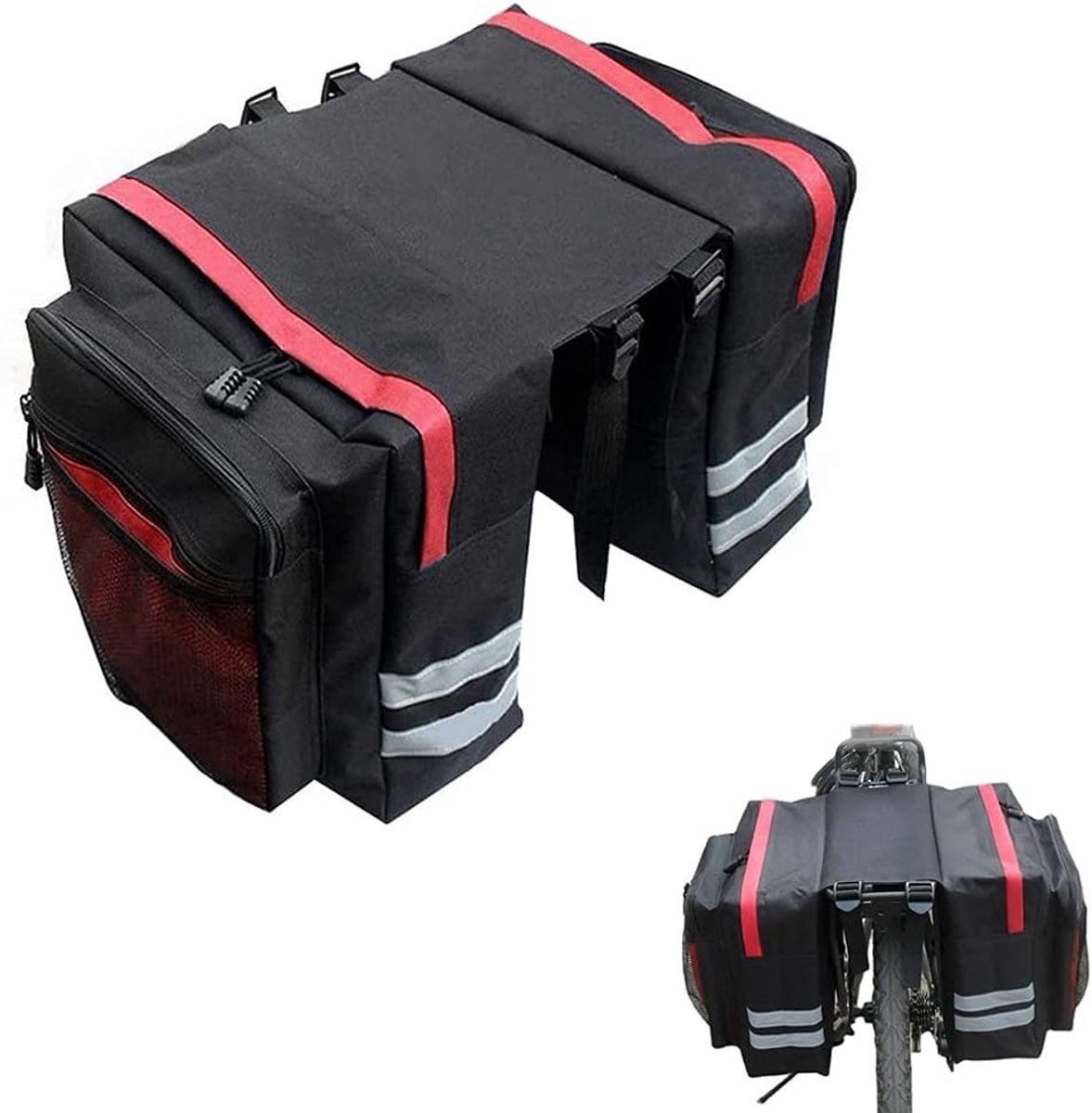 bagagedragertas, waterdichte paktassen, fietsen, bagagedragertas, dubbele tas, waterdicht, voor pendelbagagedrager, met regenbescherming, rood