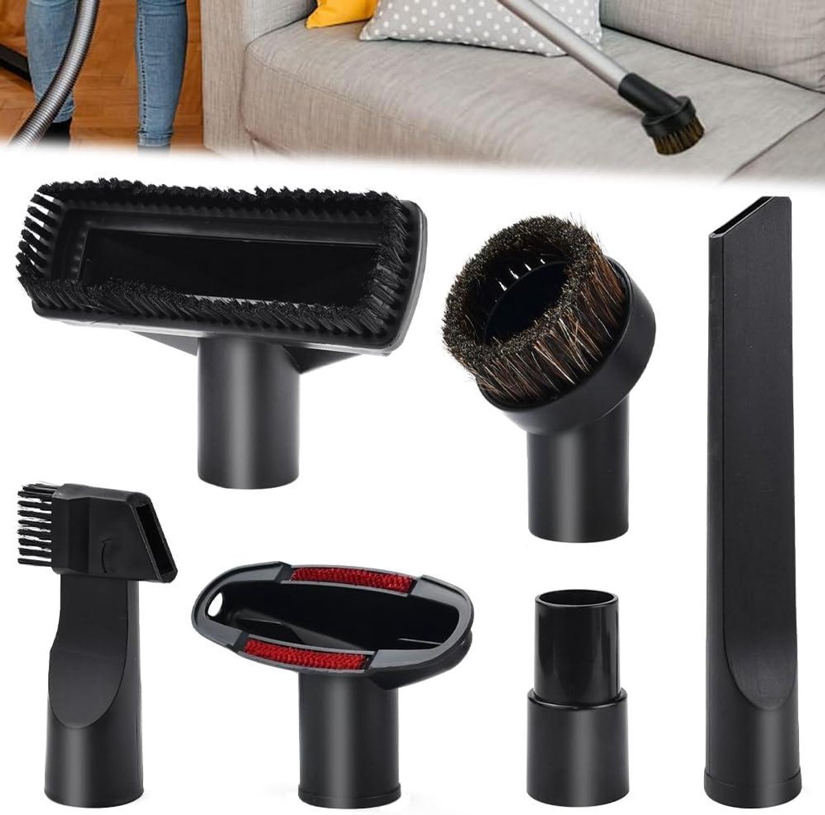Stofzuiger Opzetstukken Set - Universele Mondstukken - Grondige Huisreiniging - 6-Delige Multifunctionele Set - 32-35 mm - Zwart