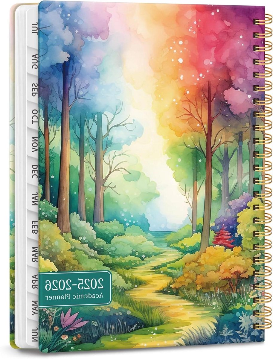 Academische Planner - Agenda 2025-2026 - Jaar Plannen - Hardcover met Tabbladen - A5 Formaat - Mystiek Bos