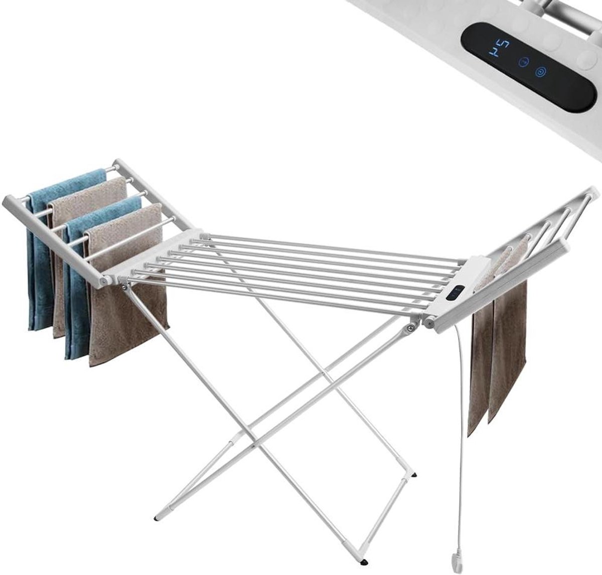 Elektrische Droogrek Verwarmd Kledingrek Snel Kleding Drogen Opvouwbaar Aluminium Design 148 x 90 cm Zilver