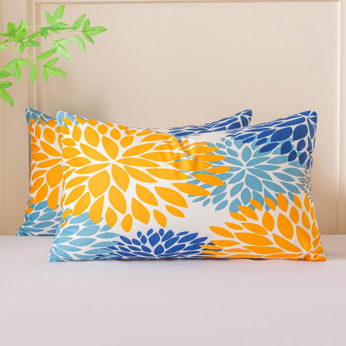 Set van 2 fluwelen kussenhoezen, mosterdgeel, blauw, kleurrijk, kussenhoezen, decoratieve bankkussens, sierkussenhoes voor bank, woonkamer, bank, herfst, decoratie