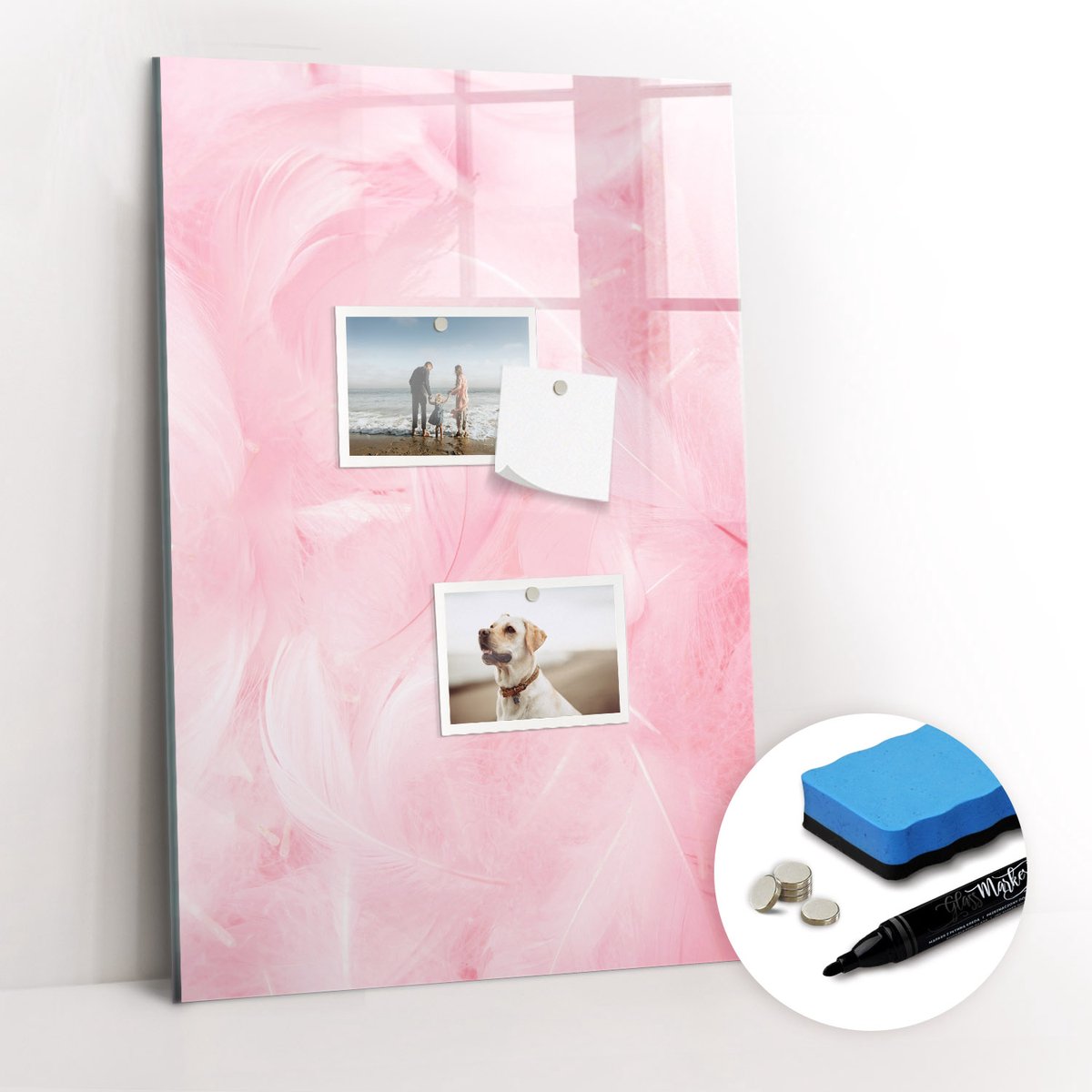 Tulup Whitebord - Fijne veren - 40 x 60 cm - Roze Magneetbord Muur - Gratis 5 Sterke Magneten + Whiteboard Marker & Wisser - Interieur Accessoires Kantoor - Magneetbord Design - Planning Muur