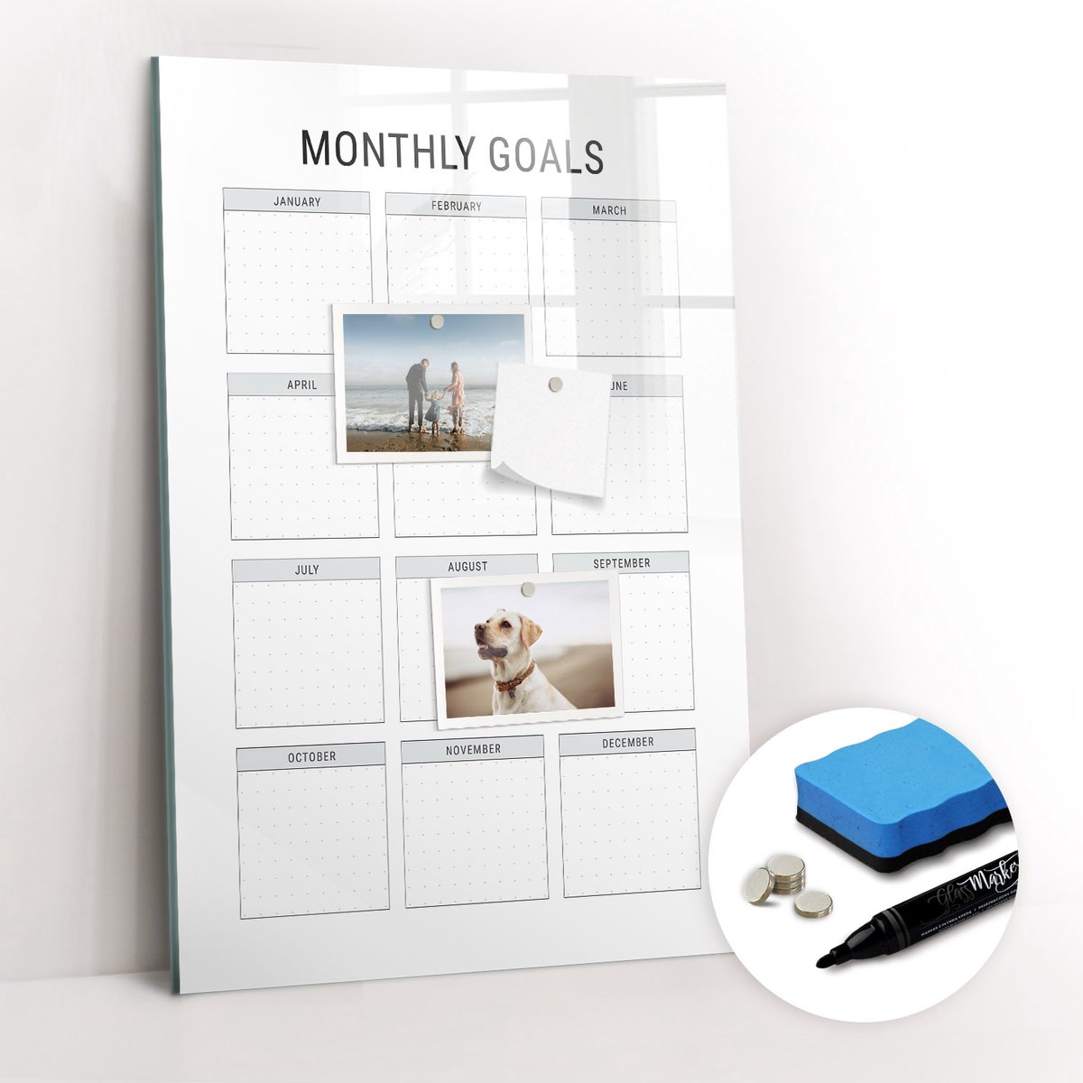 Tulup Whitebord - Maandelijkse carrièredoelen - 40 x 60 cm - Wit Magnet Board - Gratis 5 Sterke Magneten + Whiteboard Marker & Wisser - Interieur Accessoires Kantoor - Foto Magneetbord - Productiviteit Tools