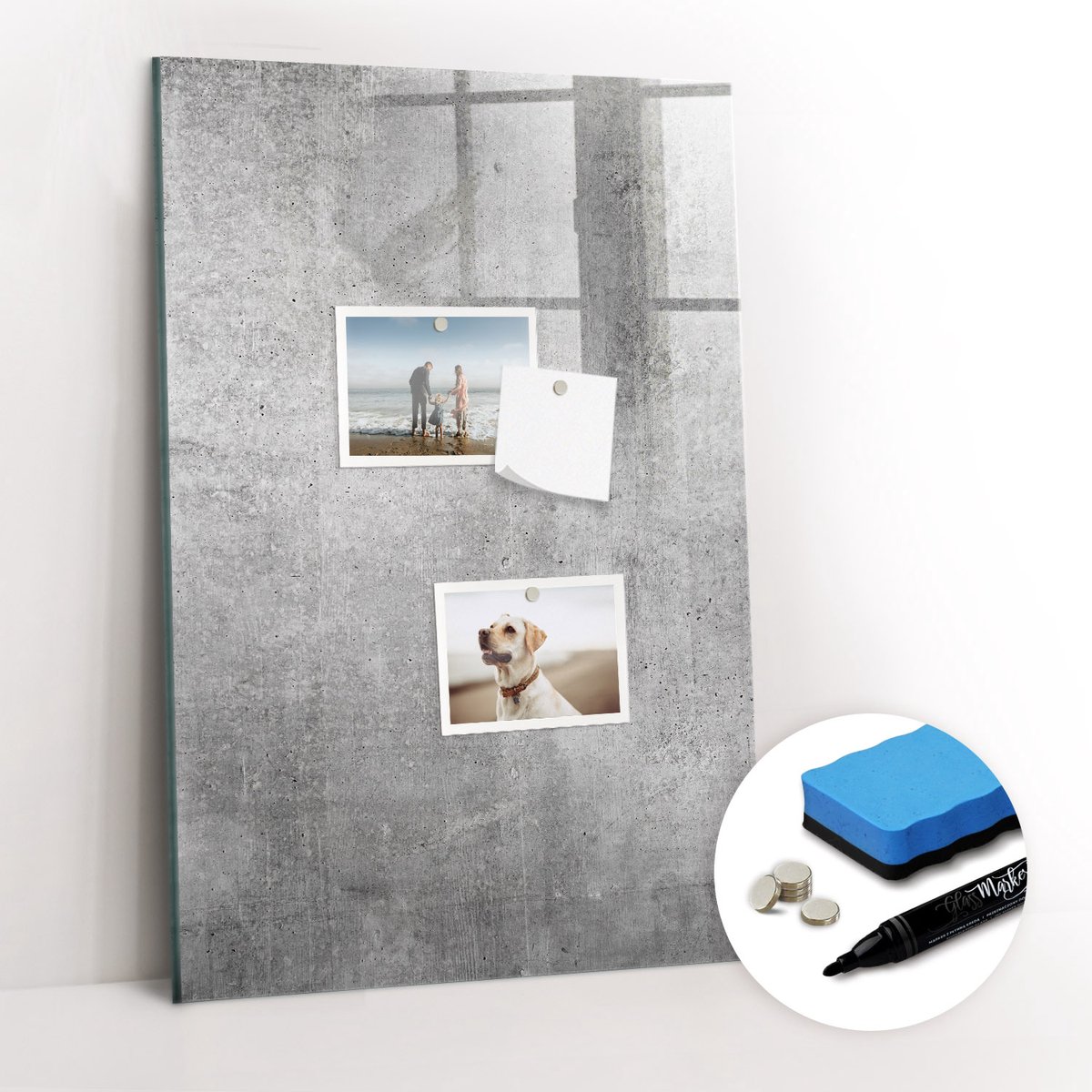 Tulup Whitebord - Licht, glad beton - 40 x 60 cm - Grijs Magneetbord Design - Gratis 5 Sterke Magneten + Whiteboard Marker & Wisser - Stylish Memo Board - Magneetbord Foto - Notitiebord Werkplek