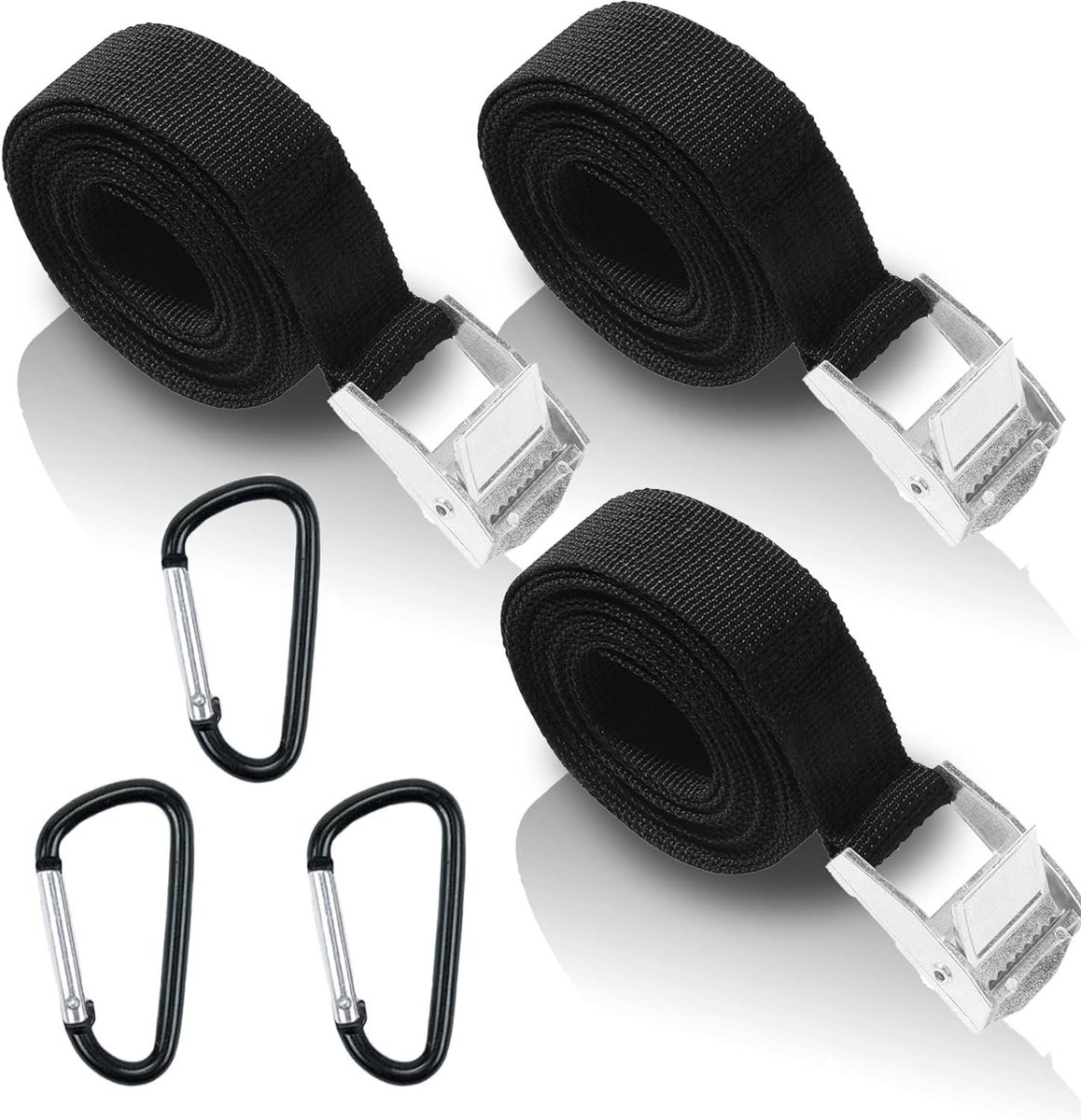 Spanbanden Set - Riemen met Haken - Bagage Vervoeren - Verstelbare Lengte - 3 Meter - Zwart