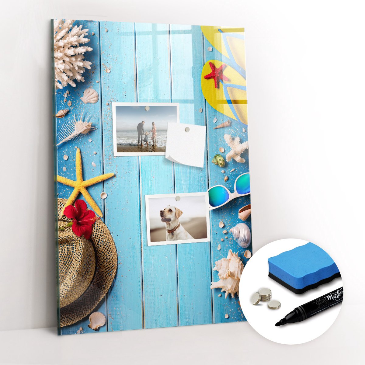 Tulup Whitebord - Strandset - 40 x 60 cm - Blauw Foto Magneetbord - Gratis 5 Sterke Magneten + Whiteboard Marker & Wisser - Organizer Muur - Foto Magneetbord - Notitiebord Werkplek