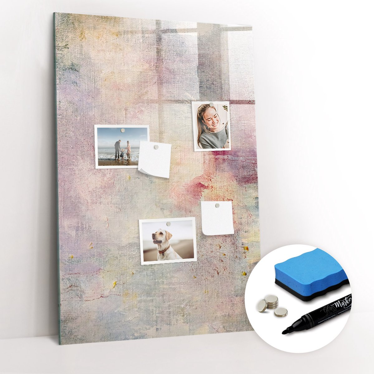 Tulup Whitebord - Verfvlekken - 60 x 90 cm - Veelkleurig Memobord Glas - Gratis 5 Sterke Magneten + Whiteboard Marker & Wisser - Wanddecoratie Kantoor - Memo Bord - Productiviteit Tools