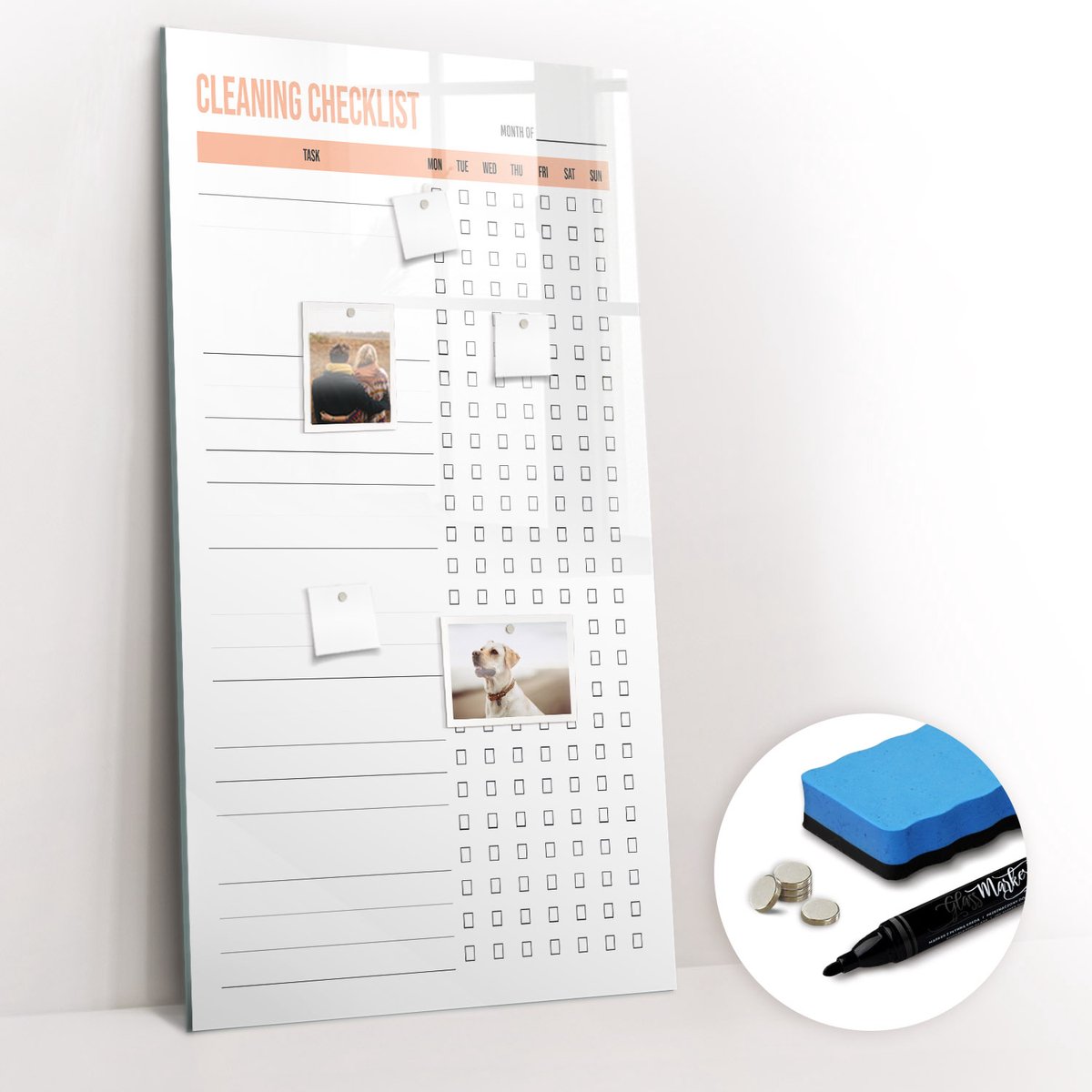 Tulup Whitebord - Huis schoonmaakplanner - 60 x 120 cm - Wit Magnet Board - Gratis 5 Sterke Magneten + Whiteboard Marker & Wisser - Moderne Wanddecoratie - Memobord Keuken - Planning Muur