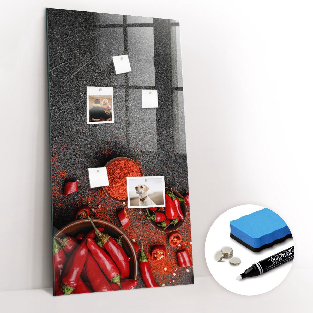 Tulup Whitebord - Gemalen paprika - 60 x 120 cm - Rood Magneetbord Muur - Gratis 5 Sterke Magneten + Whiteboard Marker & Wisser - Organizer Muur - Magnetisch Wandbord - Planning Muur