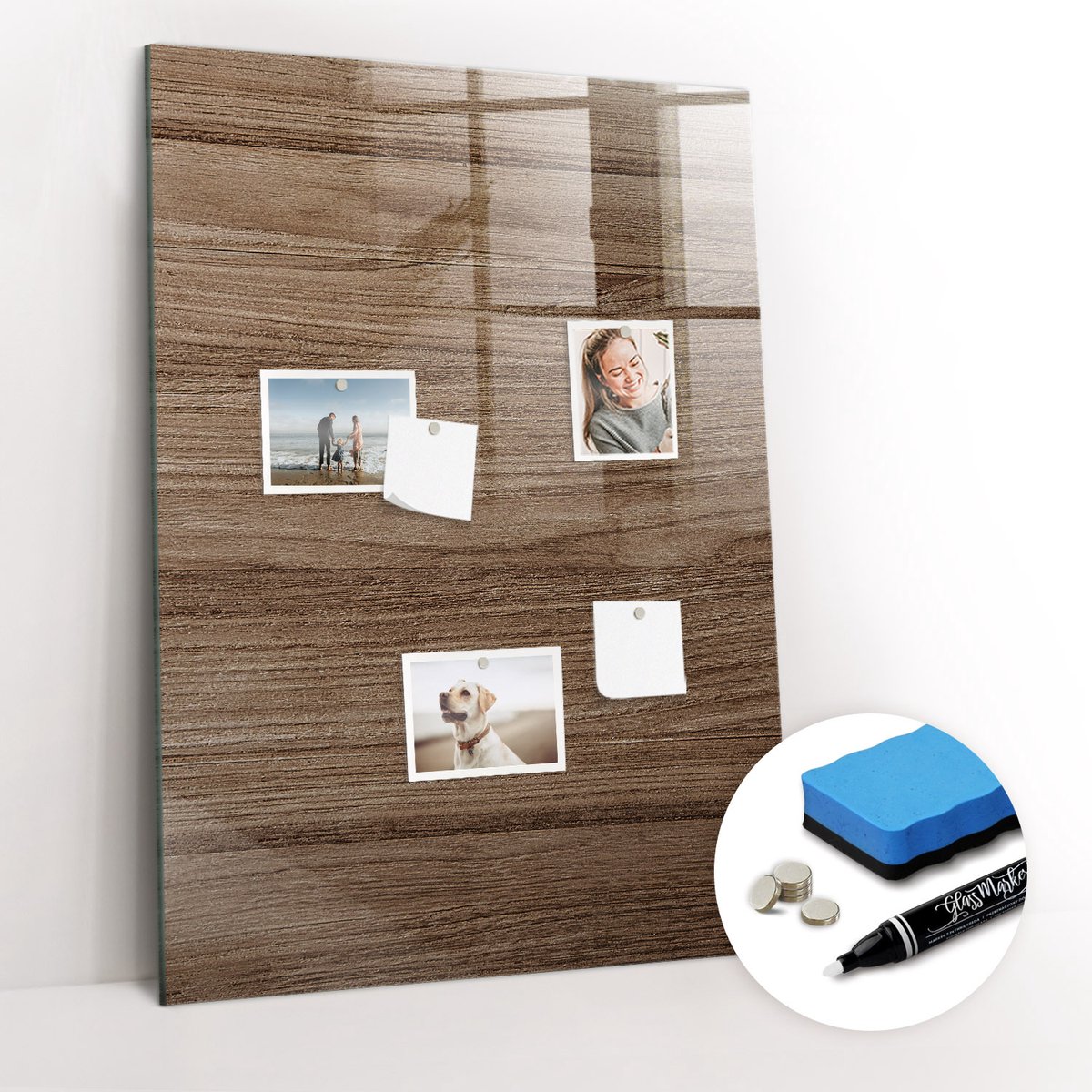 Tulup Whitebord - Nieuw hout - 70 x 100 cm - Bruin Magneetbord Foto - Gratis 5 Sterke Magneten + Whiteboard Marker & Wisser - Scandinavisch Design Bord - Memobord Glas - Notitiebord Werkplek
