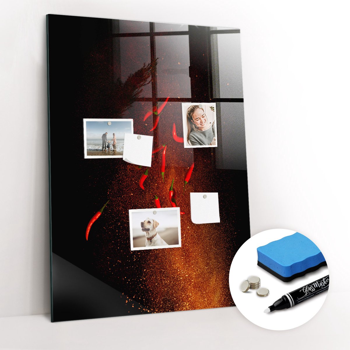 Tulup Whitebord - Hete pepers - 70 x 100 cm - Rood Magneetbord Muur - Gratis 5 Sterke Magneten + Whiteboard Marker & Wisser - Design Memobord - Magnetisch Wandbord - Inspiratiebord Kantoor