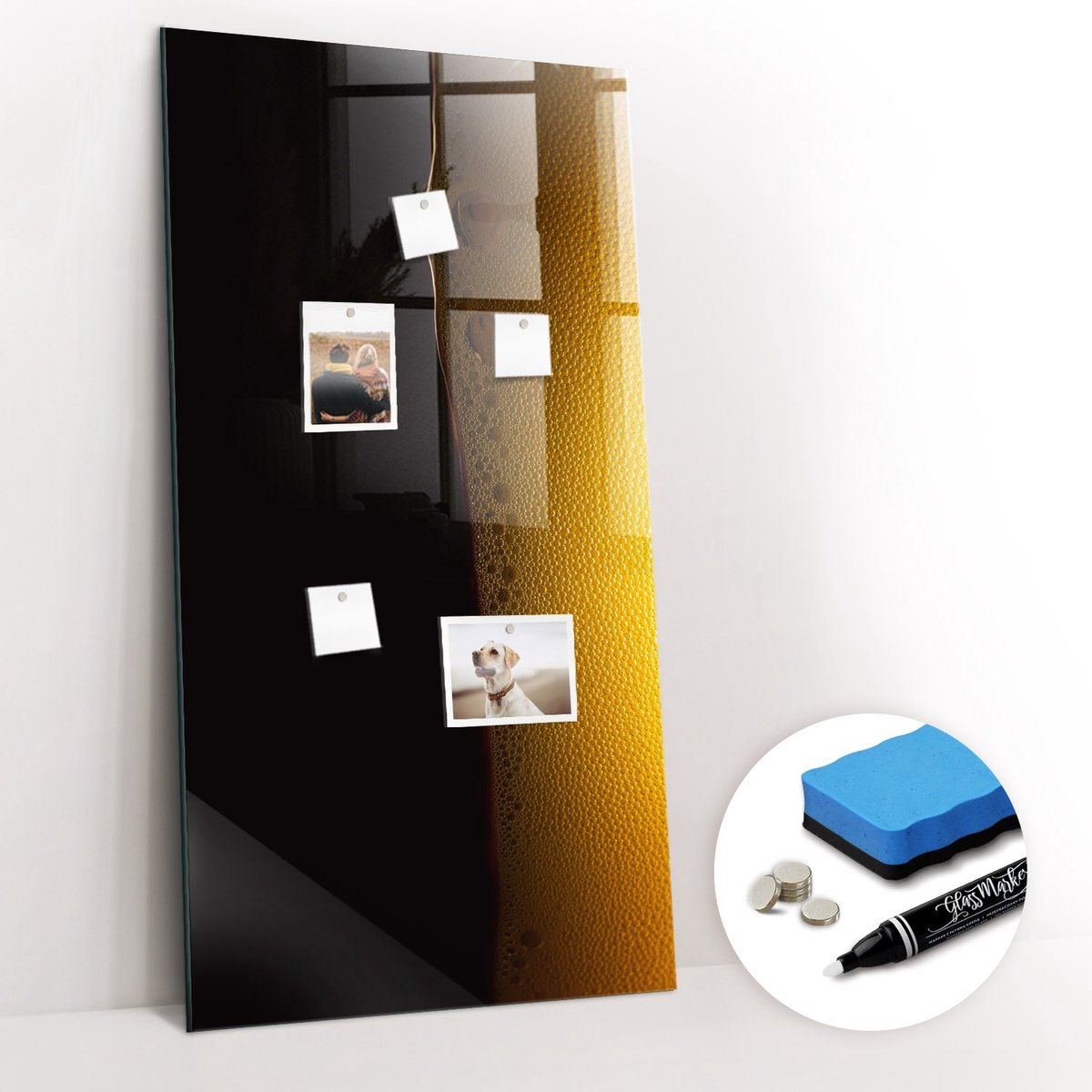 Tulup Whitebord - Donker bier - 60 x 120 cm - Zwart Magneetbord Rechthoekig - Gratis 5 Sterke Magneten + Whiteboard Marker & Wisser - Minimalistisch Prikbord - Magnetic Board - Notitiebord Werkplek