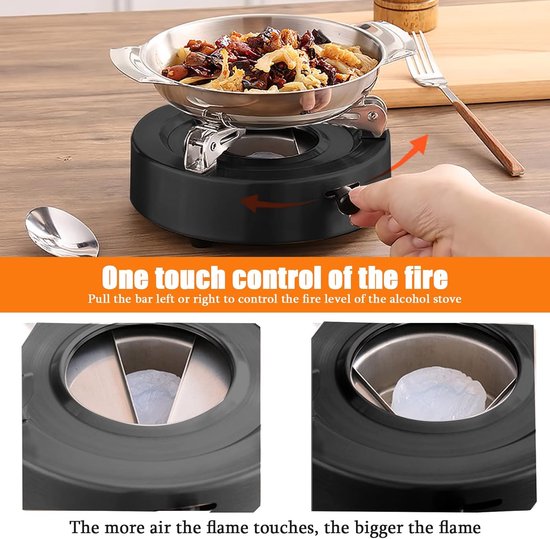 Mini spiritusbrander - Draagbaar kooktoestel - Outdoor koken - Instelbare vuurkracht - 18 x 8 cm - Zwart — afbeelding 3