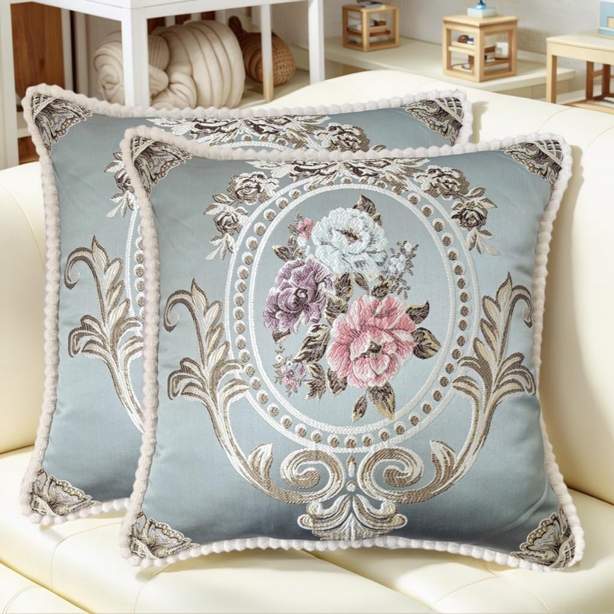Sofa Kussenhoezen 50x50 cm Set van 2 - Jacquard Stof, Verborgen Rits, Decoratieve Kussens voor Bank, Bed of Stoel - Luxe en Zachte Kussenslopen