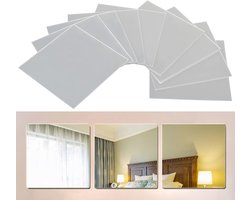 Foccts Spiegelstickers, eenvoudig, modern, acrylspiegel van kunststof, zelfklevend, vierkante tv-achtergrond, voor op muur en tegels, 9 stuks