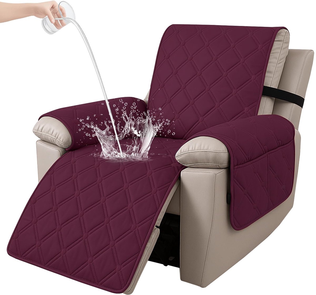 Hoes Voor Fauteuil, Relax Fauteuilbeschermer, Armchair Cover Voor Televisiestoel, Fauteuilhoes met Elastische Band, Relaxstoel Hoes Waterdicht Antislip (Groot 1 Plaats, Bourgondië)