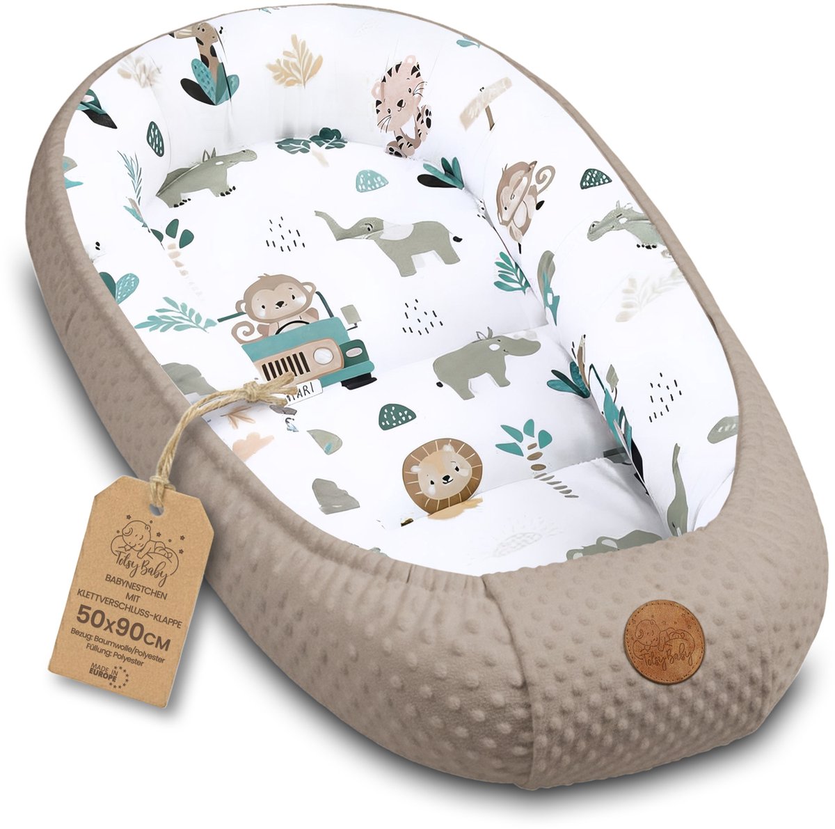 Warm nest baby 90x50 cm - knuffelnest pasgeboren nest winter/herfst cocon babynest Afrika kaki