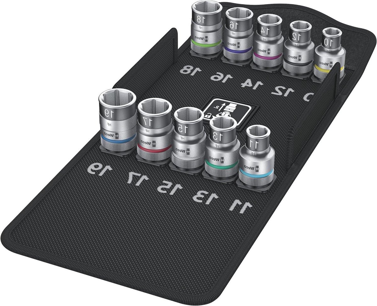10-delige Zyklop socket set met houderfunctie en 1/2 inch aandrijving, maten 10-19 mm