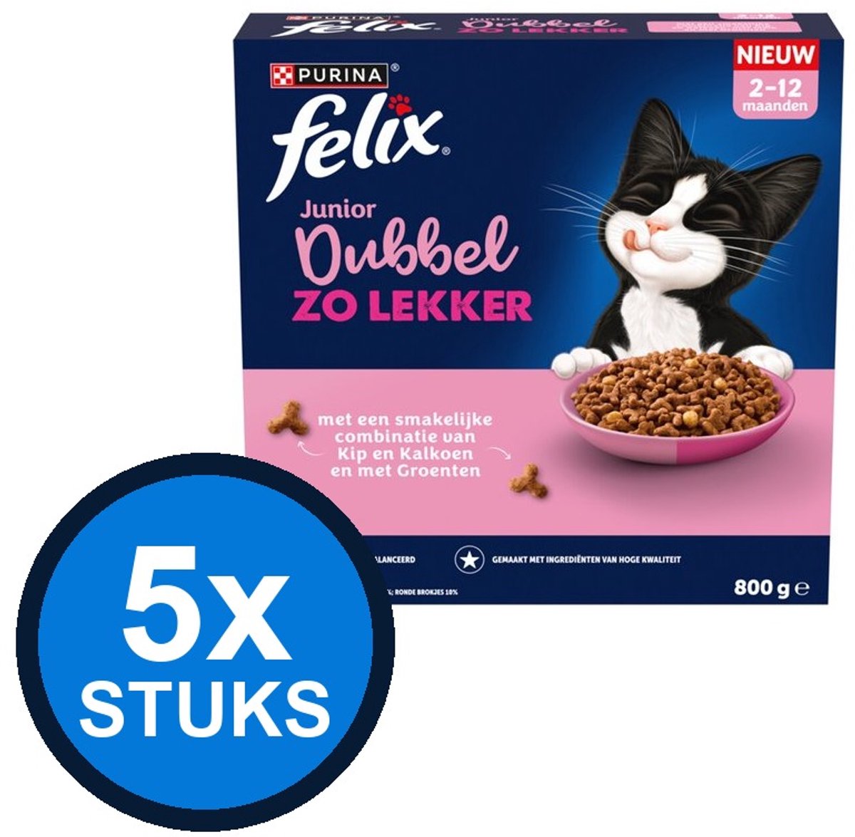 Felix Felix - Dubbel Zo Lekker Droog Junior Kip - Kattenvoer Droogvoer - 800 g