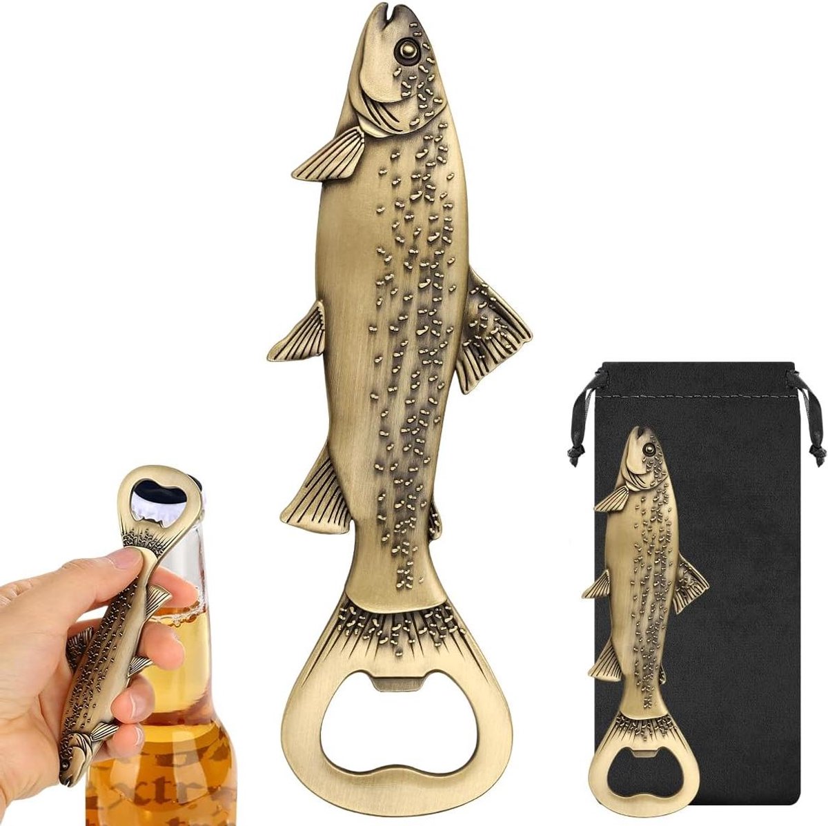 Bier Flesopener - Vis Vorm - Drankjes Openen - Zinklegering Design - 13.7 cm - Brons