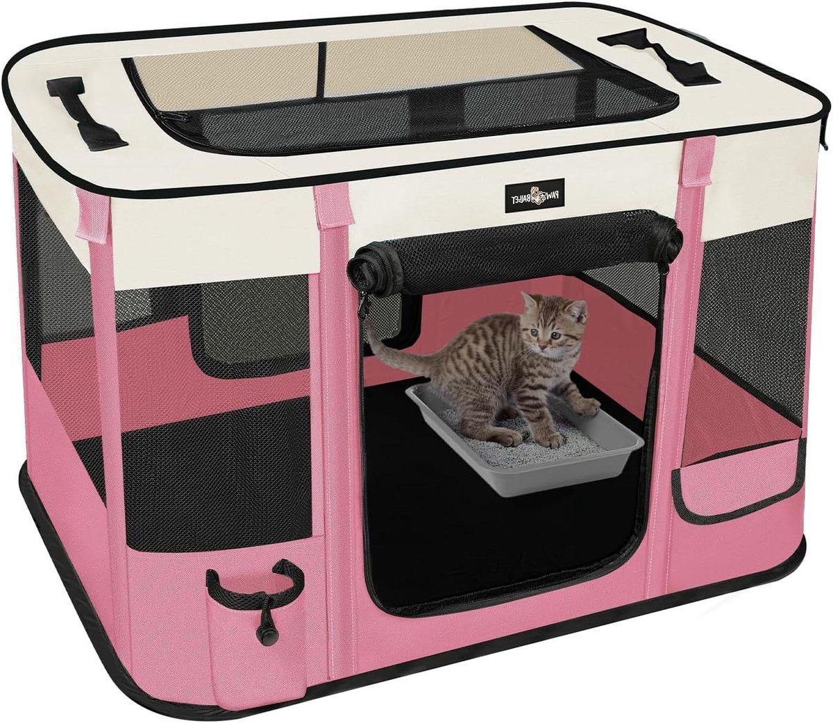 Draagbare Dierenren - Hondenkooi Kattenverblijf - Veilig Spelen - Waterdichte Bodem - 81 x 61 x 55 cm - Roze
