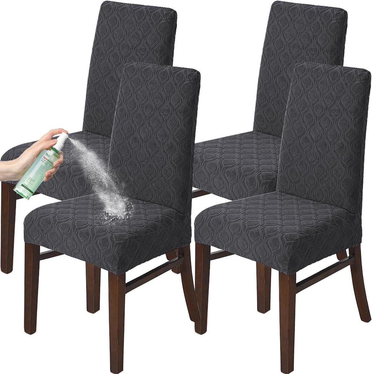Stoelhoezen Eetkamer - Stoelbekleding Set - Meubels Beschermen - Stretch Jacquard Stof - 4 Stuks - Donkergrijs