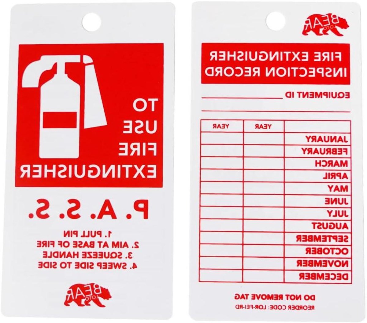 Brandblusser Inspectie Tags - Veiligheidssticker Brandblusser - Brandveiligheid Controleren - Vierjarig Inspectie Record - 145 x 75 mm - Rood