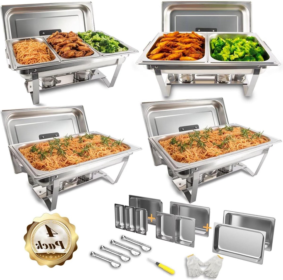 Buffet Set - Warmhoudbakken Set - Grote Maaltijden Serveren - Inclusief Diverse Bakken - 8 Liter Capaciteit - Zilverkleurig