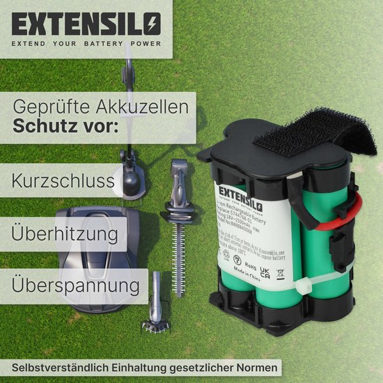 EXTENSILO Vervangende accu voor Husqvarna 586576201 (5865762-01), 589586101 (5895861-01), 574476801 (5744768-01) voor grasmaaiers (2500mAh 18V Li-Ion) — afbeelding 5