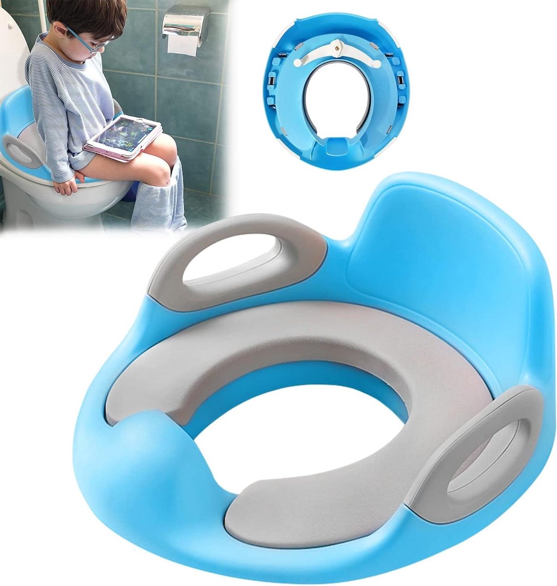Kinder Toiletbril - Potty Trainer - Kinderen Zelfstandig - Met Rugleuning - 37x33x16 cm - Blauw