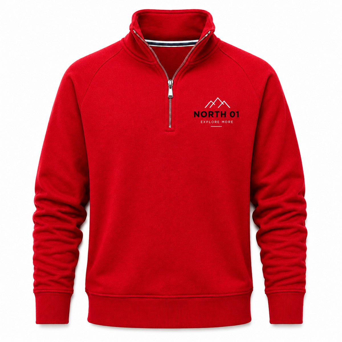 Half Zip Trui Heren - Sweater Heren - Rood - Schipperstrui Heren - NORTH 01 - Maat S