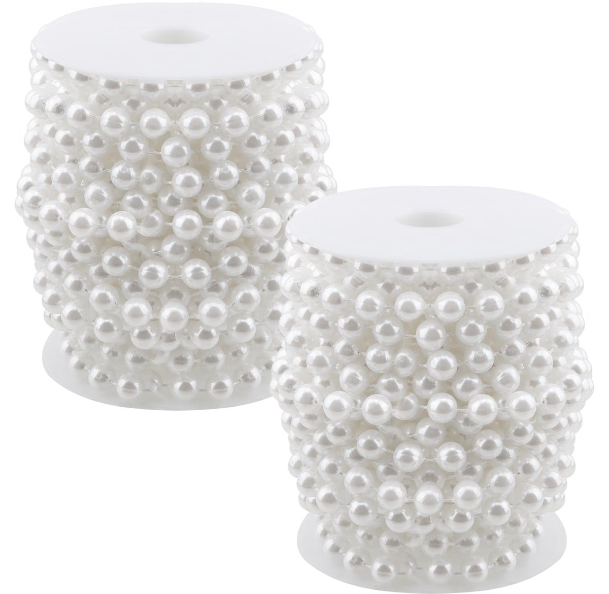 Set van 2 stuks, 10 m x 10 mm, witte parelslinger, parelketting, decoratieve kralen, rol voor bruiloft en feestdecoratie, verjaardag, doop, tafel, decoratie, doe-het-zelf handwerk