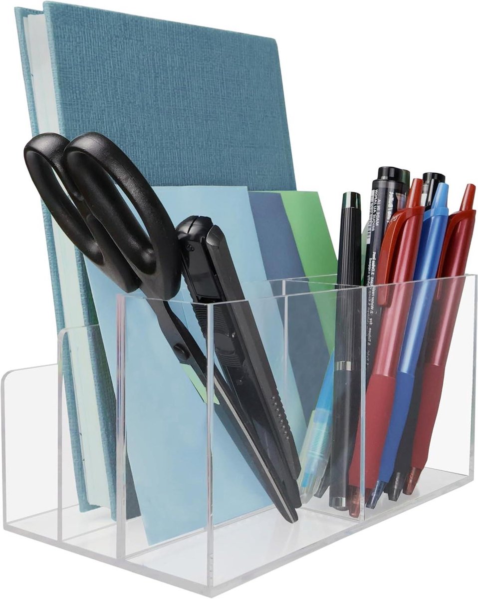 Bureau Organizer - Kantoor Opberger - Werkplek Organiseren - Combinatie Bestand Penhouder - 17.5 cm Lengte - Transparant