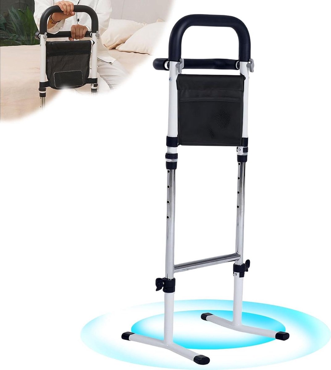 Opstahulp met Armleuningen - Sta-op hulp Loophulp - Veilig Opstaan - Kantelveilige Y-Basis - 75-91 cm Verstelbaar - Wit Zwart