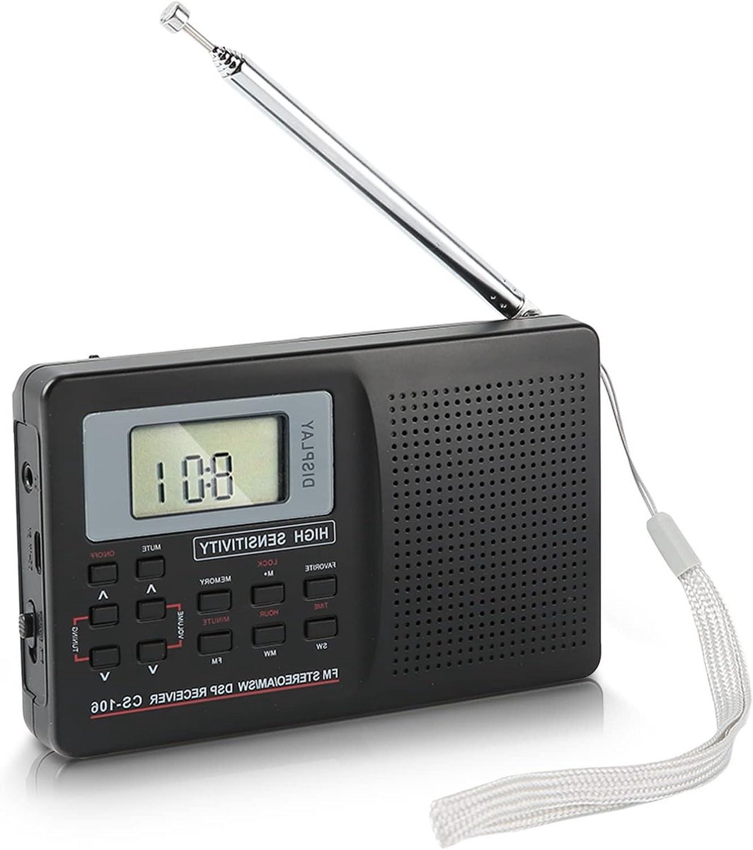 Draagbare Radio - Digitale Ontvanger - Muziek Luisteren - Met Wekker - Zakformaat - Zwart