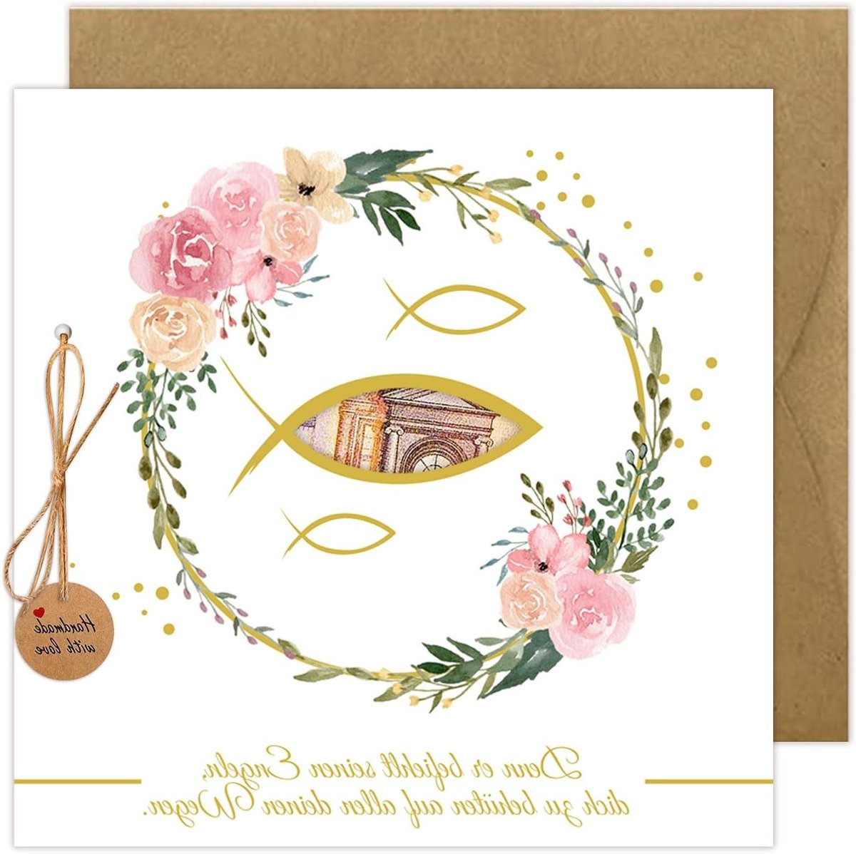 Doopgeschenk Kaart - Geldcadeau Kaart - Persoonlijke Zegenwensen - Inclusief Touw Stickers - 10 x 10 cm - Kraft