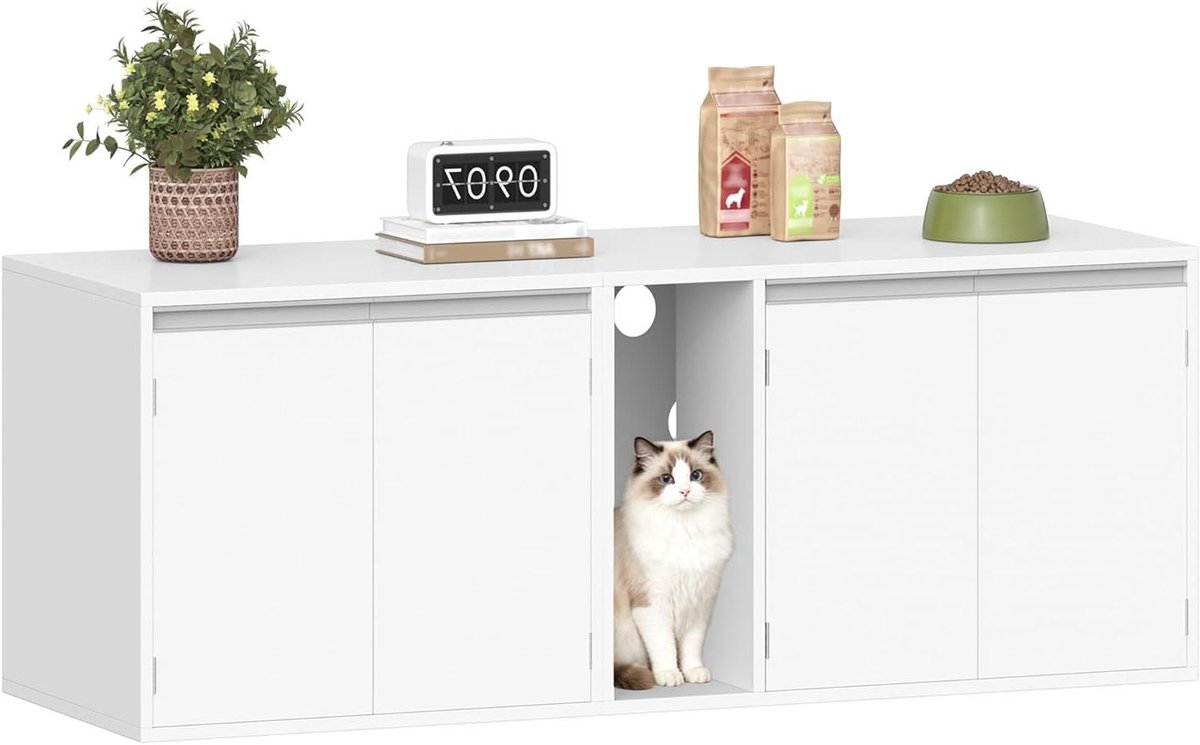 Kattenhuis - Kattenflat Krabpaal - Spelen Ontspannen - Meerdere Niveaus - 48 x 48.3 x 140 cm - Wit