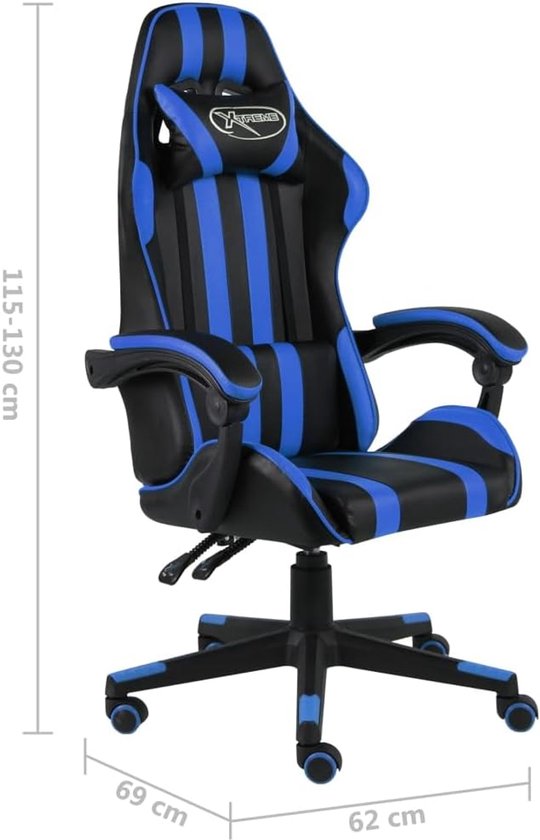 Racing Stoel - Gaming Stoel - Comfortabel Werken - Verstelbare Rugleuning - 62 x 69 x 130 cm - Zwart Blauw — afbeelding 4
