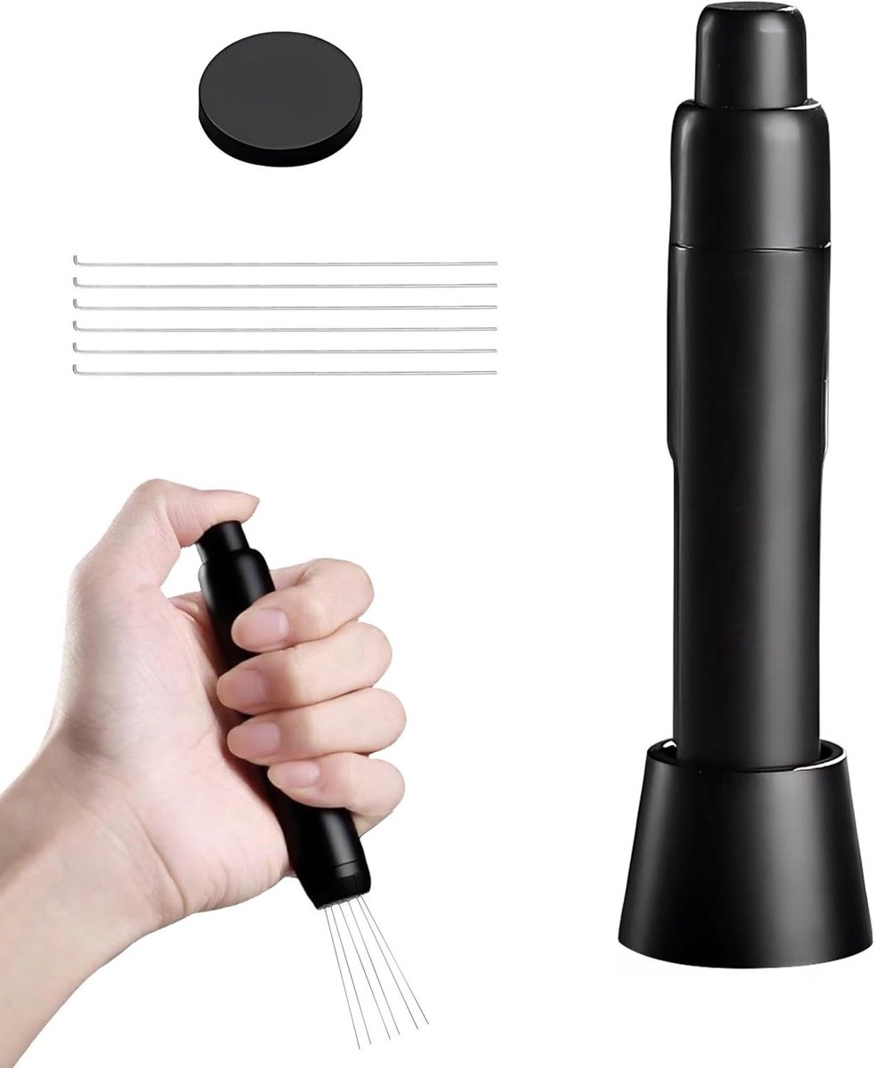 Espresso Distributie Tool - Koffie Roermachine - Barista Werk - Intrekbaar Ontwerp - 0.35mm 6 Naalden - Zwart