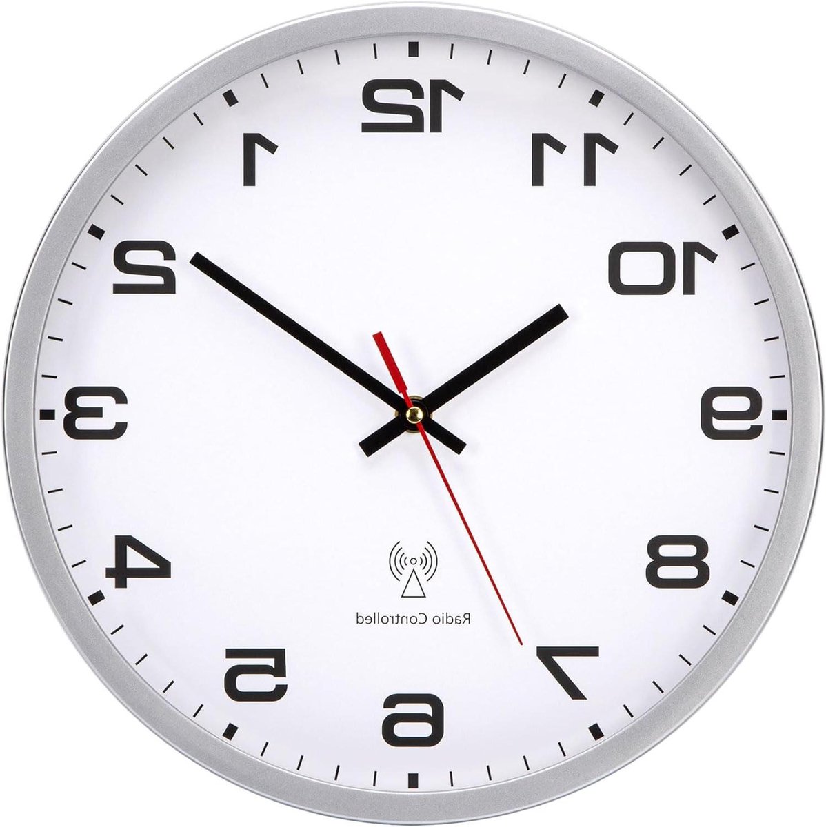 Radio Klok - Wandklok Tijd - Tijd Weergeven - Automatische Tijdinstelling - 30 cm - Wit Zilver