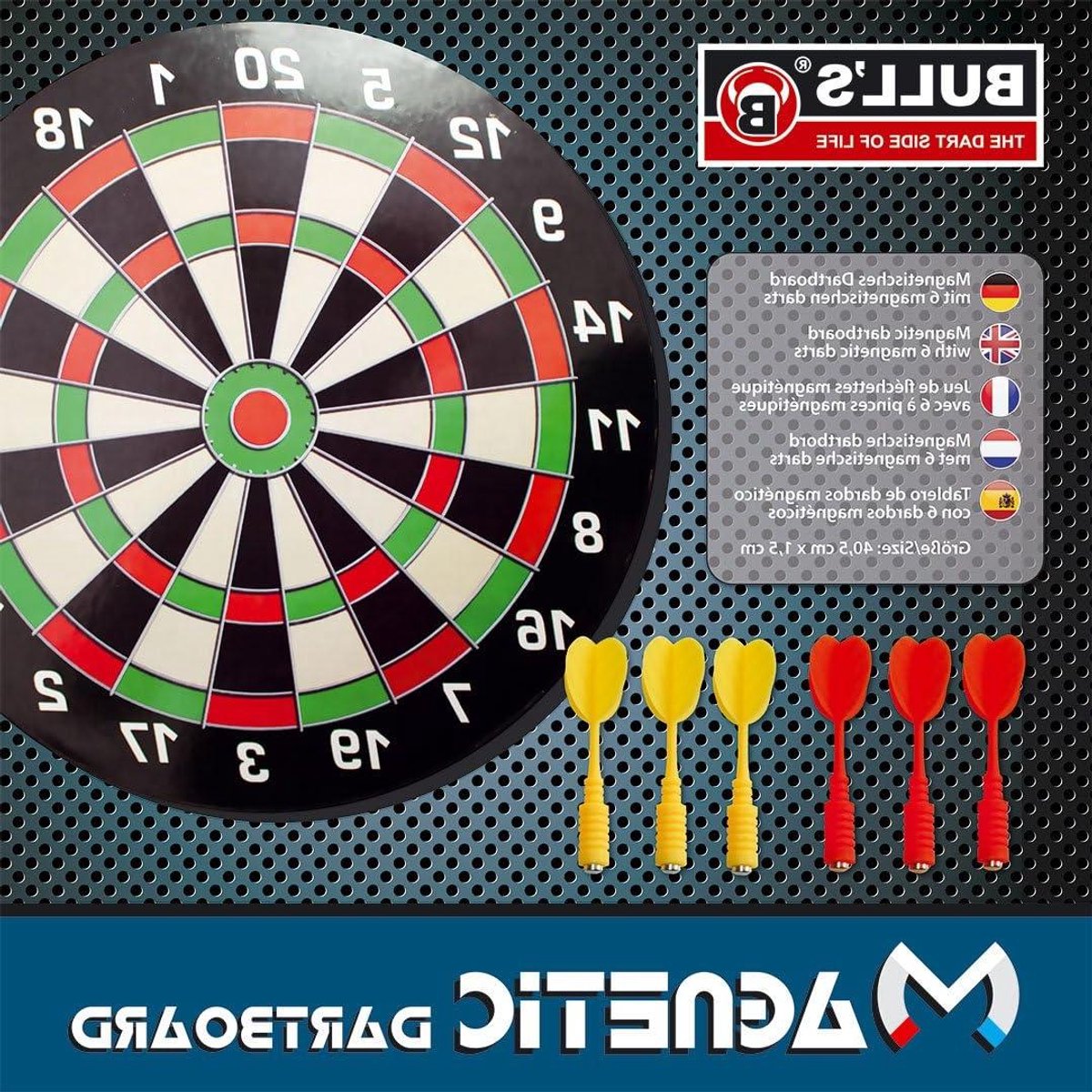 Magnetisch Dartbord - Pijltjesbord Set - Spelplezier Thuis - Inclusief 6 Pijltjes - 41 cm Rond - Zwart/Groen/Rood/Beige