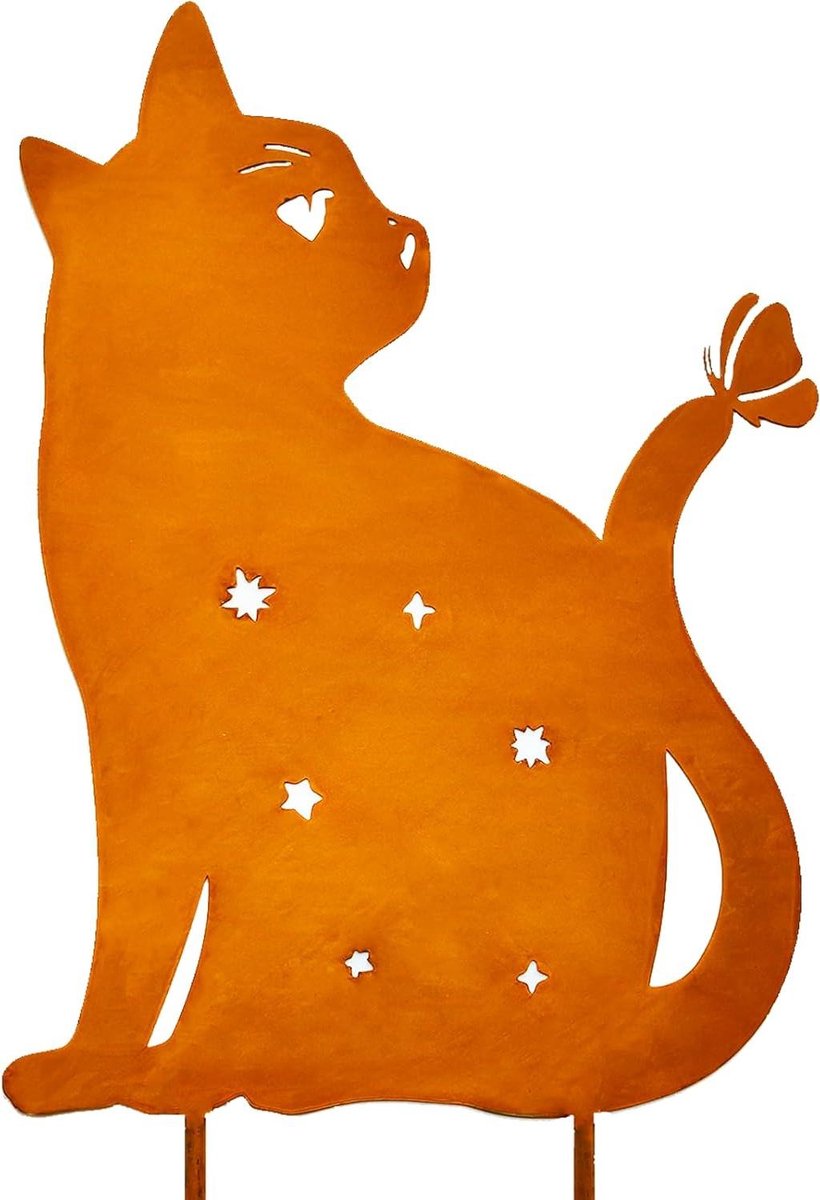 Roest Kat Tuinsteker - Metalen Kat Decoratie - Tuin Aankleden - Voorgeroest Patina - 30 cm Hoog - Roestbruin