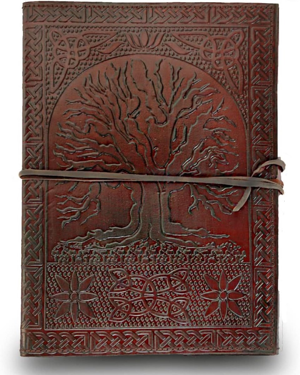Notepad 25cm - Handgemaakt van leer - Antieke Keltische Levensboom - Perfect voor journaling - SnelShoppen