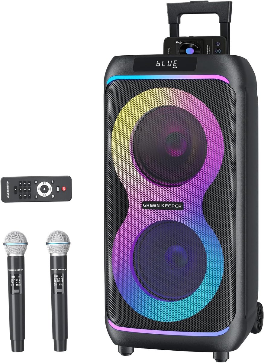 Karaoke Machine met 2 Microfoons - 800W Piekvermogen - Bluetooth Speaker met Wielen - Perfect voor Buitenfeesten - ShopVlot