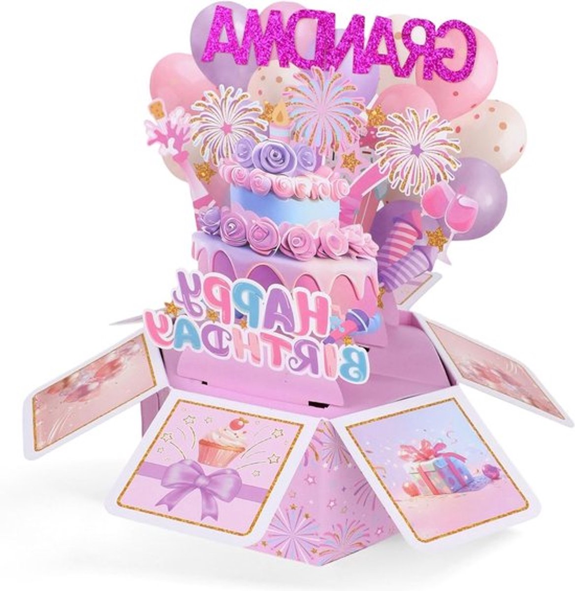 Kleurvolle Pop-Up Verjaardagskaart voor Grootmoeder, Creatief Cadeau met Envelop voor een Bijzondere Verjaardag, Unieke Kaart voor Grootouders