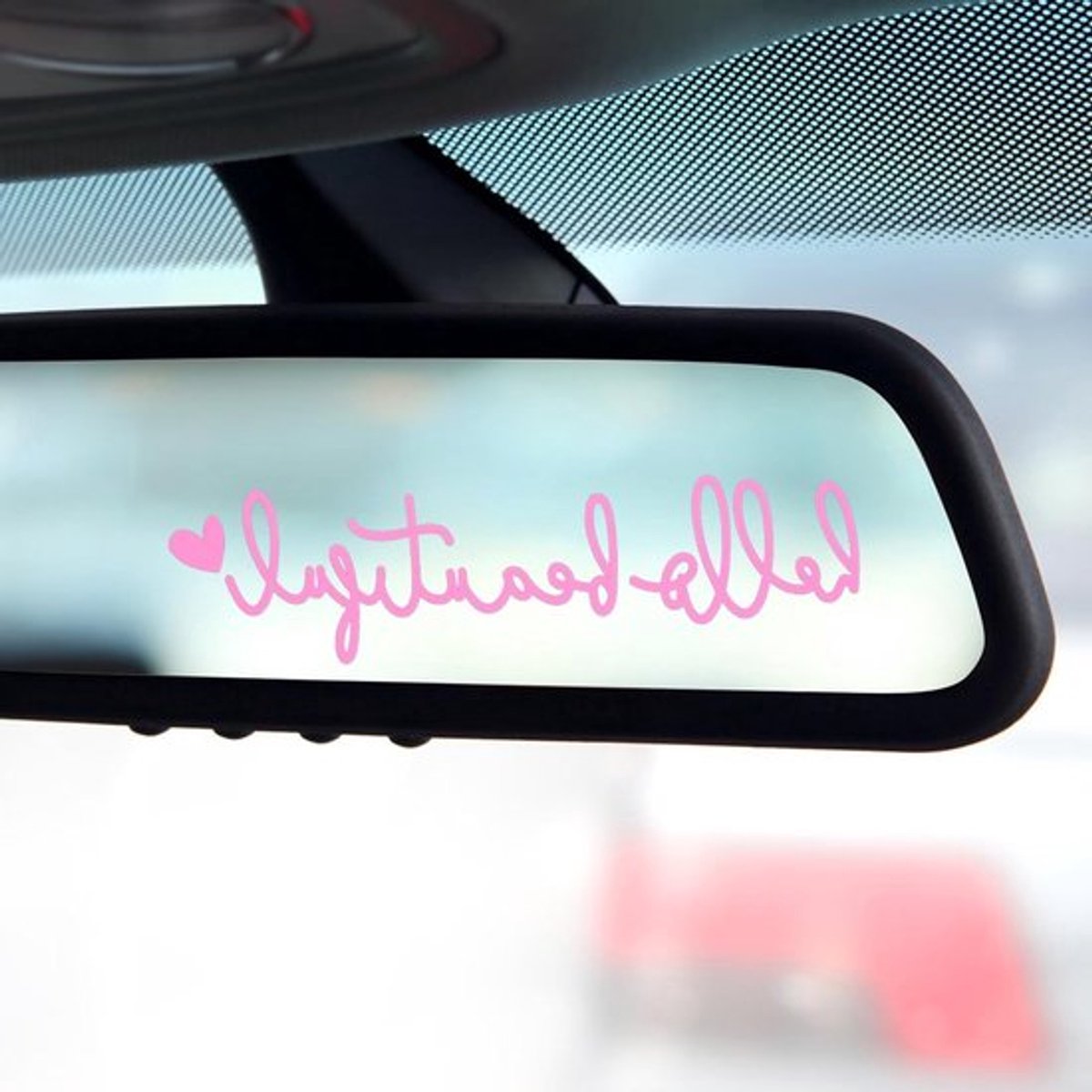 Set van 3 Positieve Auto Spiegel Stickers, Achteruitkijkspiegel Decals en Raamstickers voor Auto Accessoires voor Vrouwen (Roze)