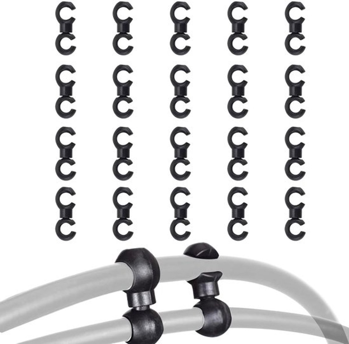 Fietsremkabelclips, draaiende S-haken en S-clip beugels, 20 stuks voor fietskabels (zwart)