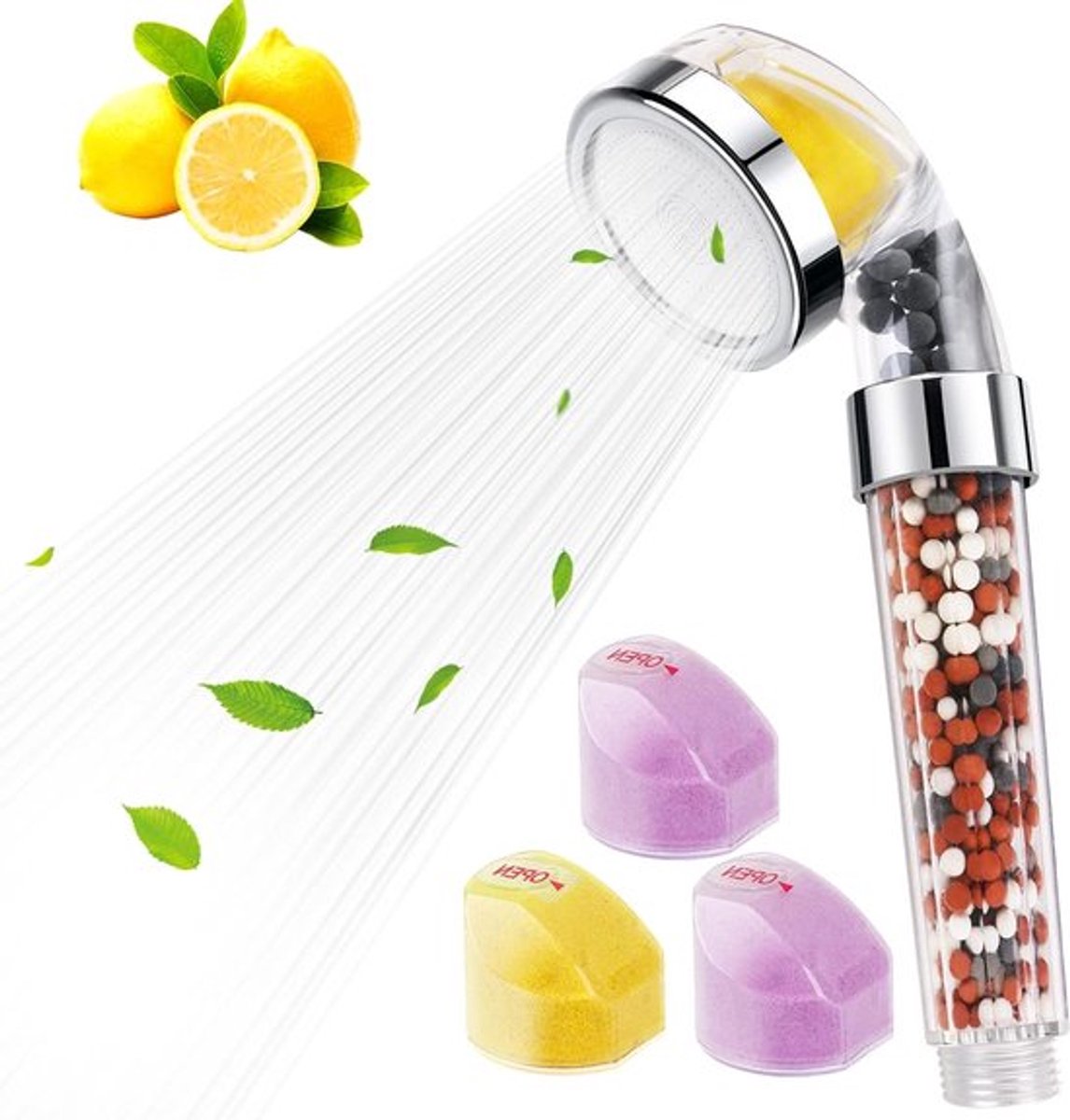Handdouche met Vitamine C en Negatieve Ionen - Filtratie Douchekop voor Waterbesparing, Verhoogde Druk en Verwijdering van Chloor en Fluoride
