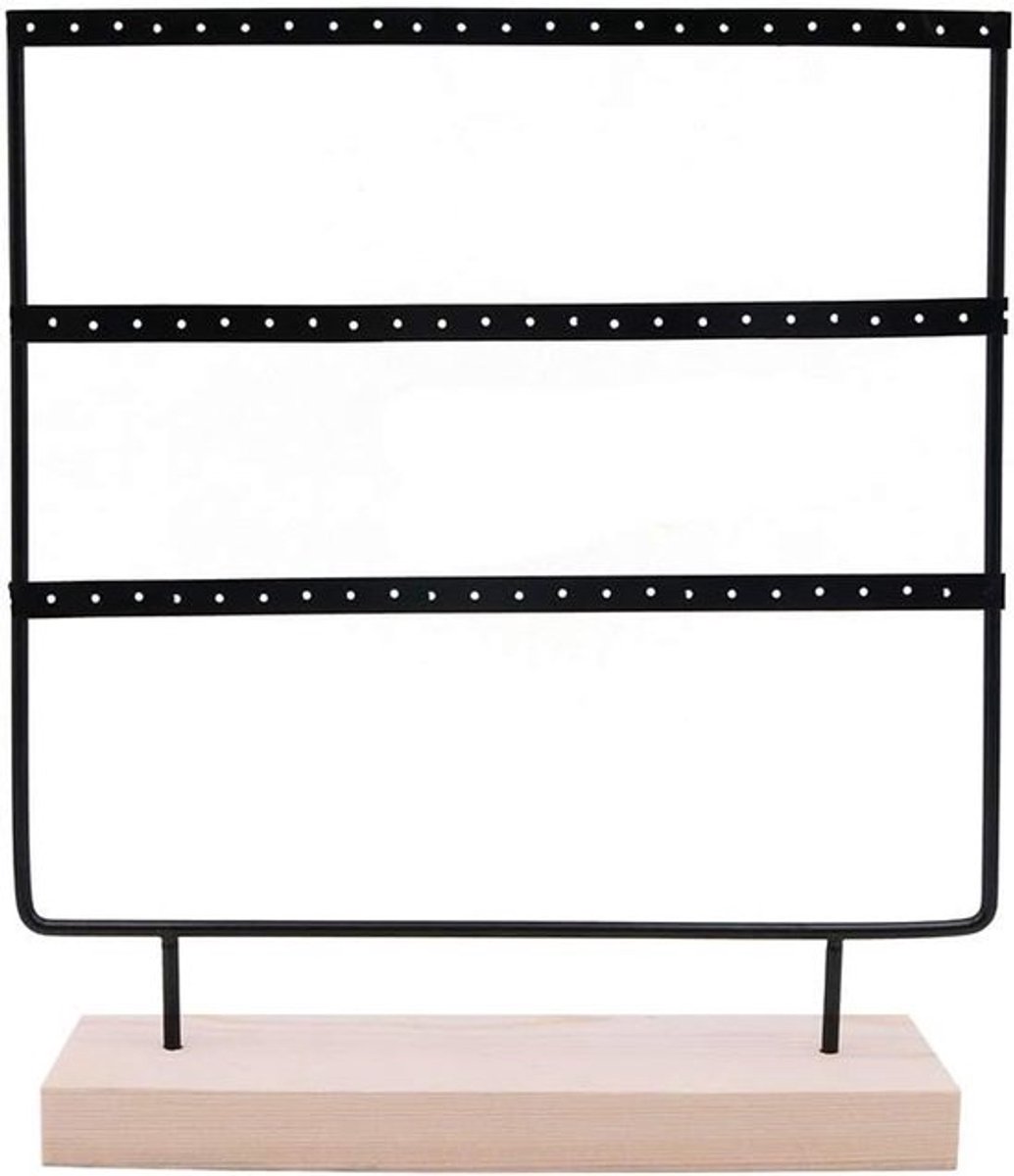Drie-laags displaystandaard met houten schalen voor kleine huishoudelijke artikelen en trouwaccessoires - 60 gaten (zwart)
